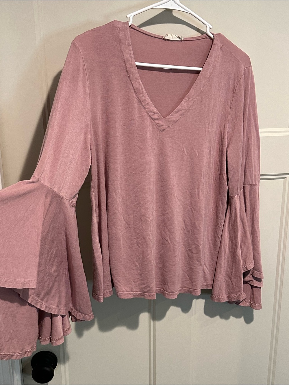 Altar'd State  Mauve Pink V-Neck Ruffle Bell Sleeve Top